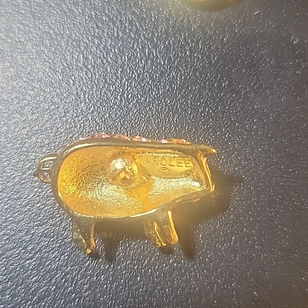 Vintage Carolee Pink Rhinestone Pig Brooch Gold Tone Pave‎ Crystal Animal Pin